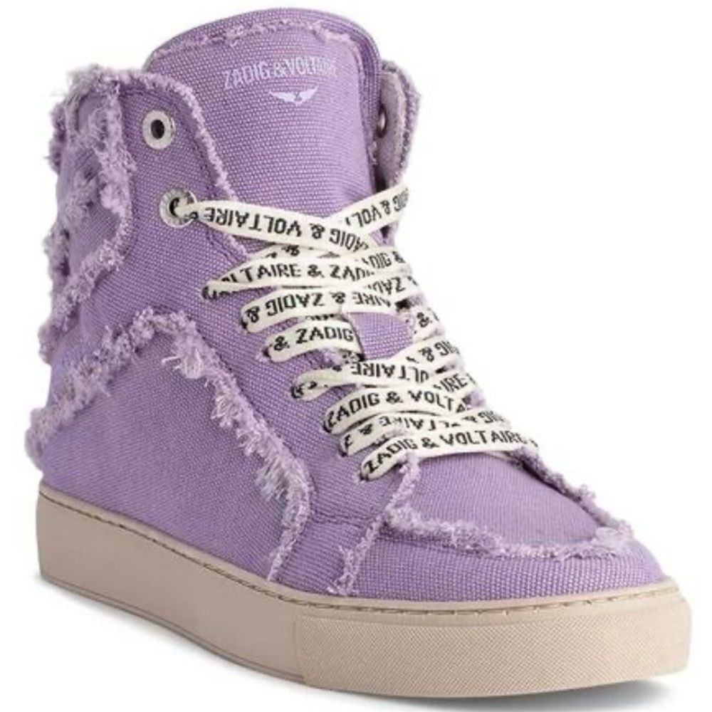 Zadig & Voltaire High Flash Purple/Lilac Canvas High Top Sneakers EU38/US 7-7.5 - Picture 3 of 16